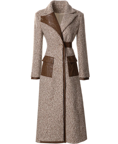 Aveen Coat Longline Leather Panels | Margarita Grace